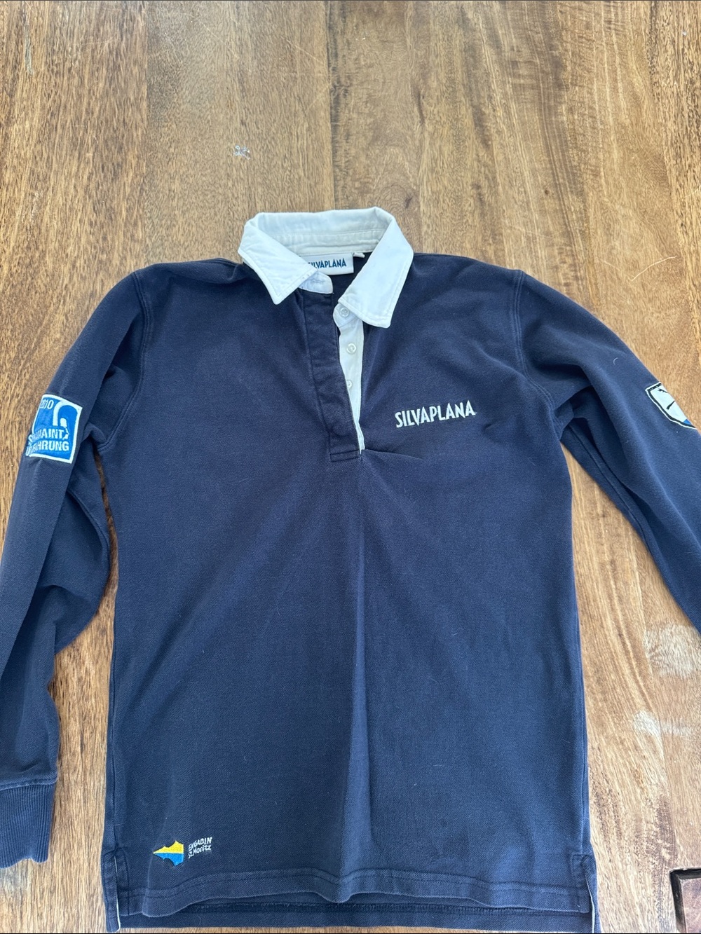 Navy Long-Sleeve Rugby Shirt with White Collar